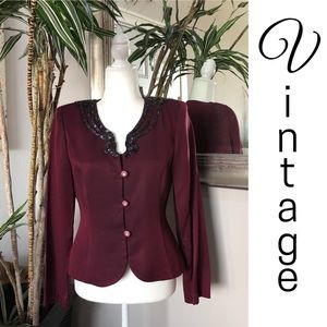 Vintage Karen Miller Burgundy Wine Beaded Jacket